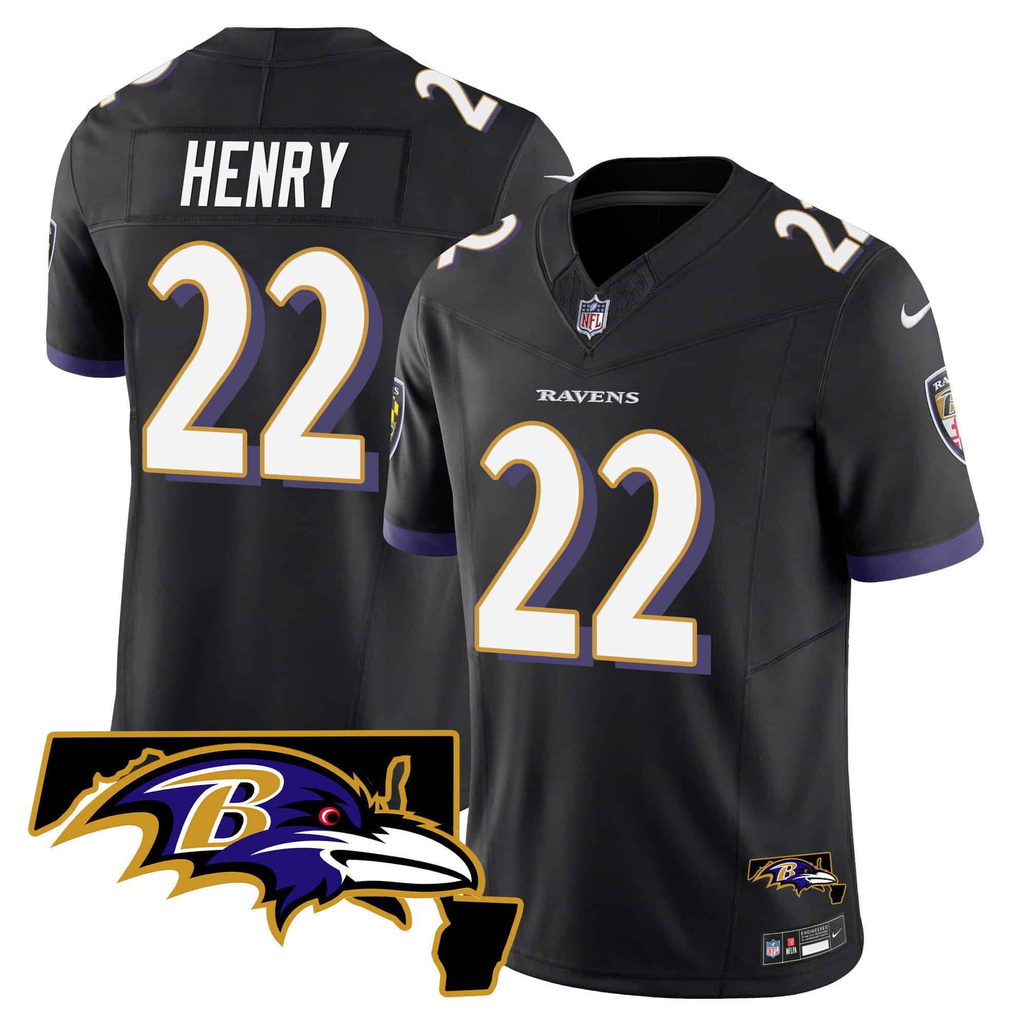 Men Baltimore Ravens #22 Henry Black 2024 Nike Maryland Patch Vapor Limited NFL Jersey style 1
